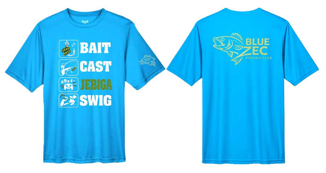 Bait-Cast-Jebiga-Swig Fishing Club Athletic T-Shirt (Electric Blue)